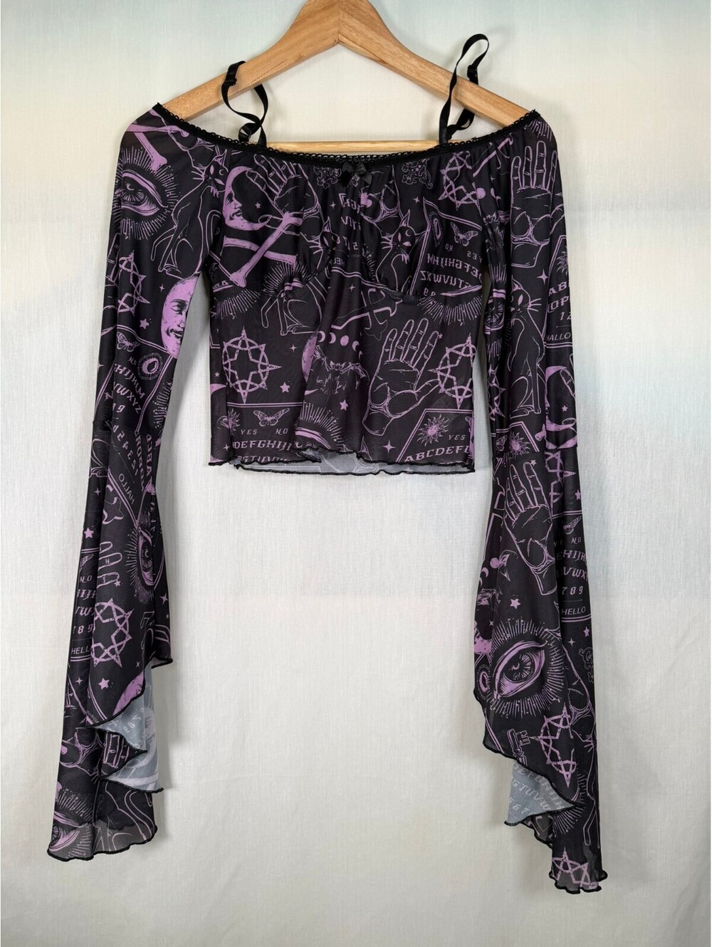 Goth Ouiji Crop Top Long Sleeve Shirt Women's XS